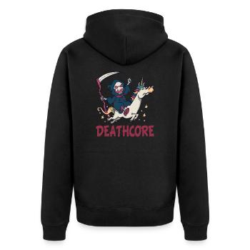 Lustiger Deathcore Sensenmann Einhorn Metalhead - Unisex Premium Bio Zip Hoodie - Schwarz - Hinten - Nico (187cm)
