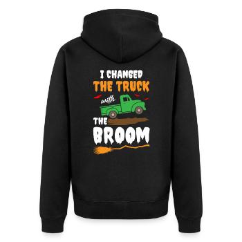 I Changed The Truck with the Broom - Unisex Premium Bio Zip Hoodie - Schwarz - Hinten - Nico (187cm)