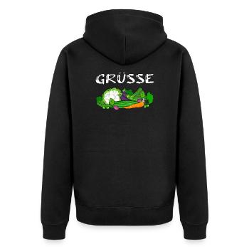 Grüße Gemüse - lustige Begrüßung - Unisex Premium Bio Zip Hoodie - Schwarz - Hinten - Nico (187cm)