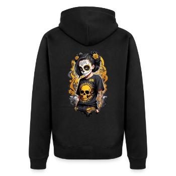 Sugar Skull Girl with Golden Skull T Shirt - Unisex Premium Organic Zip Hoodie - black - Back - Nico (187cm)