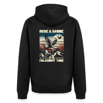 Rise And Shine It's Falconry Time - Falknerei - Unisex Premium Bio Zip Hoodie - Schwarz - Hinten - Nico (187cm)