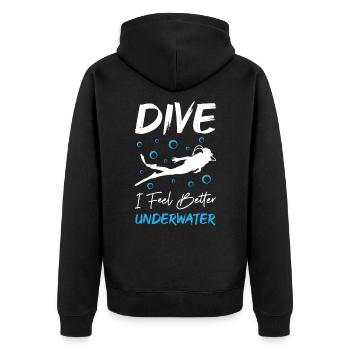 Dive I Feel Better Underwater - Unisex Premium Bio Zip Hoodie - Schwarz - Hinten - Nico (187cm)