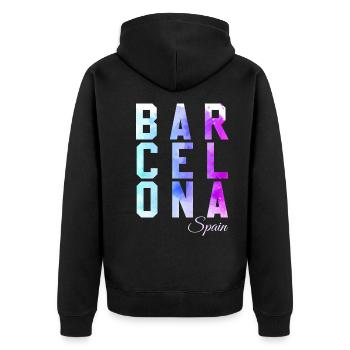 Discover the essence of city adventure - Unisex Premium Organic Zip Hoodie - black - Back - Nico (187cm)