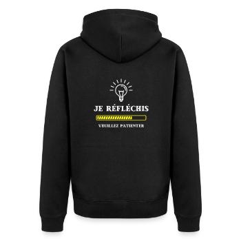 je reflechis veuillez patientez humour homme drole - Veste à capuche bio Premium Unisexe - noir - Dos - Nico (187cm)