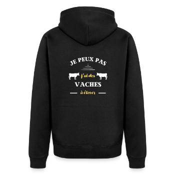 je peux pas j'ai des vaches à élever humour vache - Veste à capuche bio Premium Unisexe - noir - Dos - Nico (187cm)