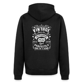 Retro anniversary gift, Vintage in October 1944 - Unisex Premium Organic Zip Hoodie - black - Back - Nico (187cm)