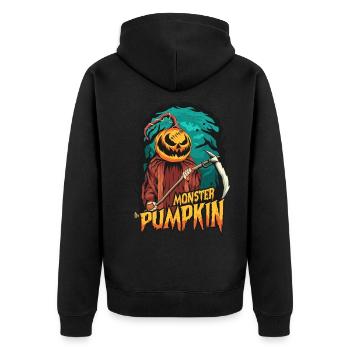 Halloween Pumpkin Horror - Unisex Premium Organic Zip Hoodie - black - Back - Nico (187cm)