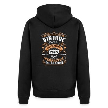 Cadeau d'anniversaire, Vintage né en Décembre 2009 - Veste à capuche bio Premium Unisexe - noir - Dos - Nico (187cm)