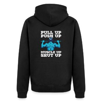 calisthenics body weight dips klimmzug bars calist - Unisex Premium Bio Zip Hoodie - Schwarz - Hinten - Nico (187cm)
