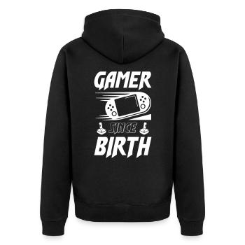 Gamer Since Birth - Unisex Premium Bio Zip Hoodie - Schwarz - Hinten - Nico (187cm)