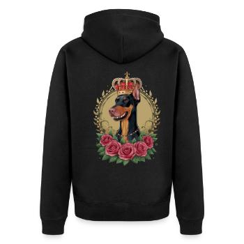 Doberman Pinscher with crown and great roses - Unisex Premium Organic Zip Hoodie - black - Back - Nico (187cm)