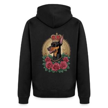 Doberman Pinscher with crown and great roses - Unisex Premium Organic Zip Hoodie - black - Back - Nico (187cm)