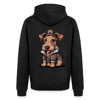 Airedale Terrier im Cartoon Look - Unisex Premium Bio Zip Hoodie - Schwarz - Hinten - Nico (187cm)