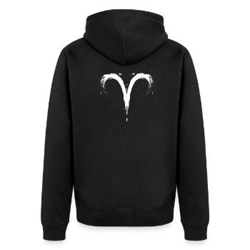 Sternzeichen Widder Aris Symbol Weiß Vektor Neu - Unisex Premium Bio Zip Hoodie - Schwarz - Hinten - Nico (187cm)