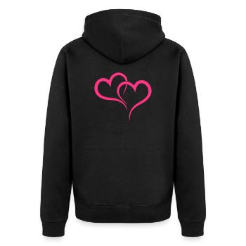 Zwei Herzen wahre Liebe - Unisex Premium Bio Zip Hoodie - Schwarz - Hinten - Nico (187cm)