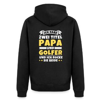 Ich habe 2 Titel Papa und Golfer - Unisex Premium Bio Zip Hoodie - Schwarz - Hinten - Nico (187cm)