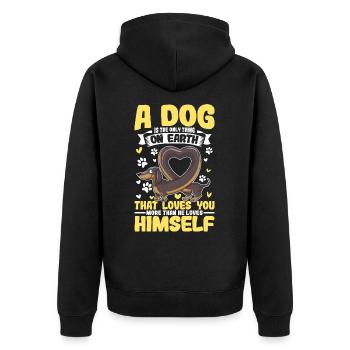 Dackel Liebe Dackel Spruch Hundespruch - Unisex Premium Bio Zip Hoodie - Schwarz - Hinten - Nico (187cm)