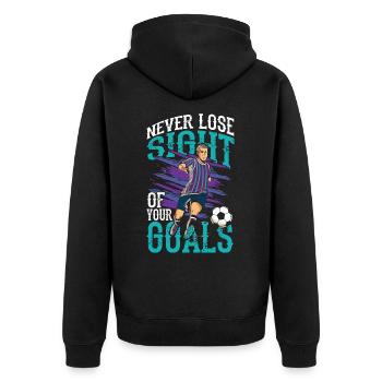 Never Lose Sight Of Your Goals - Unisex Premium Bio Zip Hoodie - Schwarz - Hinten - Nico (187cm)