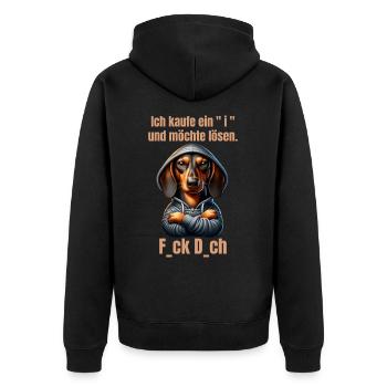 Ich kaufe ein i und möchte lösen - F... dich - Unisex Premium Bio Zip Hoodie - Schwarz - Hinten - Nico (187cm)
