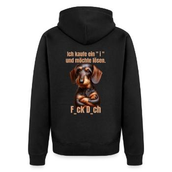 Ich kaufe ein i und möchte lösen - F... dich - Unisex Premium Bio Zip Hoodie - Schwarz - Hinten - Nico (187cm)