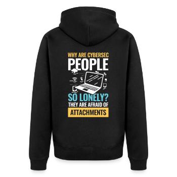 Why Are Cybersec People So Lonely - Unisex Premium Bio Zip Hoodie - Schwarz - Hinten - Nico (187cm)