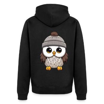 Eule Comic Winter Cozy - Unisex Premium Bio Zip Hoodie - Schwarz - Hinten - Nico (187cm)