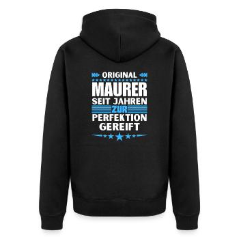 Zur Perfektion gereifter Maurer - Unisex Premium Bio Zip Hoodie - Schwarz - Hinten - Nico (187cm)
