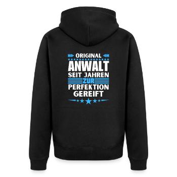 Zur Perfektion gereifter Anwalt - Unisex Premium Bio Zip Hoodie - Schwarz - Hinten - Nico (187cm)