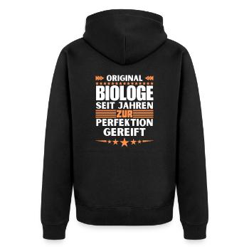 Biologist matured to perfection - Unisex Premium Organic Zip Hoodie - black - Back - Nico (187cm)