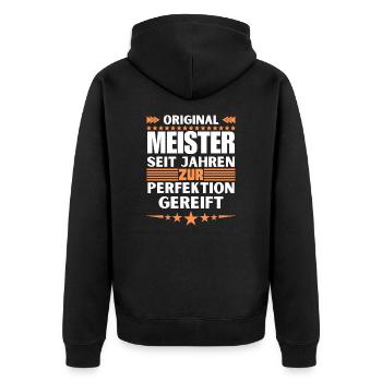 Zur Perfektion gereifter Meister - Unisex Premium Bio Zip Hoodie - Schwarz - Hinten - Nico (187cm)