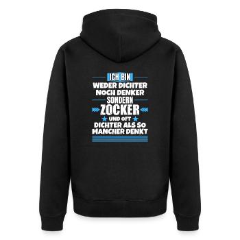 Ni poète ni penseur, mais joueur - Veste à capuche bio Premium Unisexe - noir - Dos - Nico (187cm)