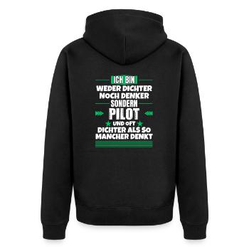 Neither poet nor thinker, but pilot - Unisex Premium Organic Zip Hoodie - black - Back - Nico (187cm)