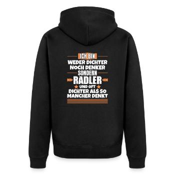 Weder Dichter noch Denker, sondern Radler - Unisex Premium Bio Zip Hoodie - Schwarz - Hinten - Nico (187cm)