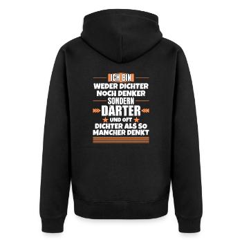 Weder Dichter noch Denker, sondern Darter - Unisex Premium Bio Zip Hoodie - Schwarz - Hinten - Nico (187cm)