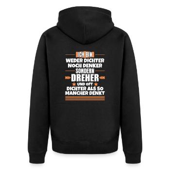 Ni poète ni penseur, mais tourneur - Veste à capuche bio Premium Unisexe - noir - Dos - Nico (187cm)