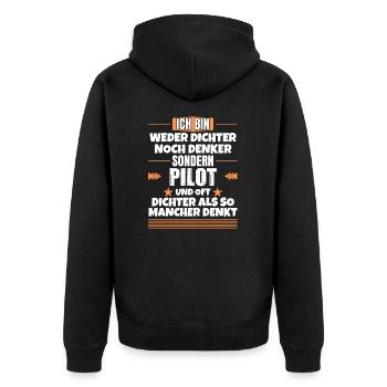 Neither a poet nor a thinker, but a pilot - Unisex Premium Organic Zip Hoodie - black - Back - Nico (187cm)