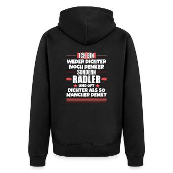 Neither poets nor thinkers, but cyclists - Unisex Premium Organic Zip Hoodie - black - Back - Nico (187cm)