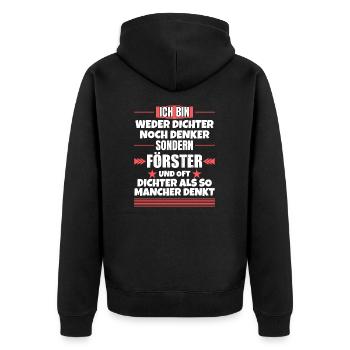 Weder Dichter noch Denker, sondern Förster - Unisex Premium Bio Zip Hoodie - Schwarz - Hinten - Nico (187cm)