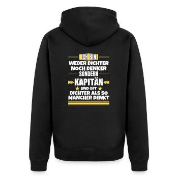 Weder Dichter noch Denker, sondern Kapitän - Unisex Premium Bio Zip Hoodie - Schwarz - Hinten - Nico (187cm)