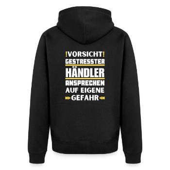 Gestresster Händler nicht ansprechen! - Unisex Premium Bio Zip Hoodie - Schwarz - Hinten - Nico (187cm)