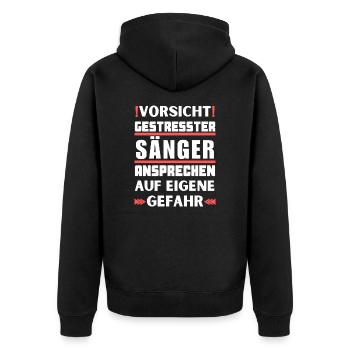 Gestresster Sänger nicht ansprechen! - Unisex Premium Bio Zip Hoodie - Schwarz - Hinten - Nico (187cm)