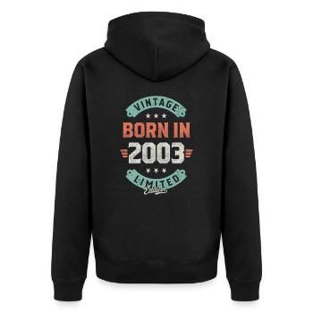 Vintage born in 2003 - Unisex Premium Organic Zip Hoodie - black - Back - Nico (187cm)