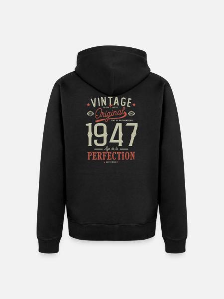 Wiek doskonałości 1947, urodziny 75 lat - Premium økologisk unisex-hættejakke - sort