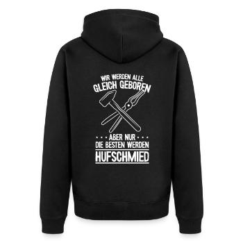 Nur die Besten werden Hufschmied Hufeisen - Unisex Premium Bio Zip Hoodie - Schwarz - Hinten - Nico (187cm)
