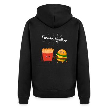 Burger & Pommes Paar Geschenk für Pommes Liebhaber - Unisex Premium Bio Zip Hoodie - Schwarz - Hinten - Nico (187cm)