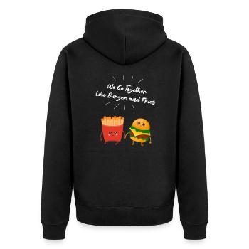 Burger & Pommes Paar Geschenk für Pommes Liebhaber - Unisex Premium Bio Zip Hoodie - Schwarz - Hinten - Nico (187cm)