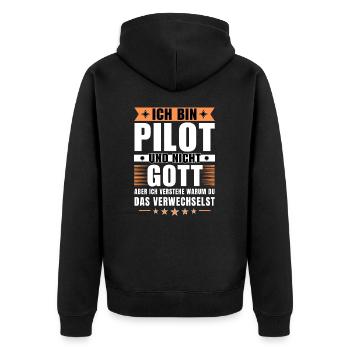 Ich bin Pilot und nicht Gott - Unisex Premium Bio Zip Hoodie - Schwarz - Hinten - Nico (187cm)