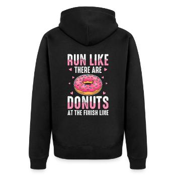 Lustiges Laufshirt Donut Motivation Joggen Sport - Unisex Premium Bio Zip Hoodie - Schwarz - Hinten - Nico (187cm)