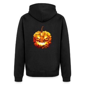 Glowing Halloween pumpkin in autumn foliage - Unisex Premium Organic Zip Hoodie - black - Back - Nico (187cm)