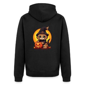 Chat d’Halloween: Sorcière au coucher du soleil avec citrouille - Veste à capuche bio Premium Unisexe - noir - Dos - Nico (187cm)